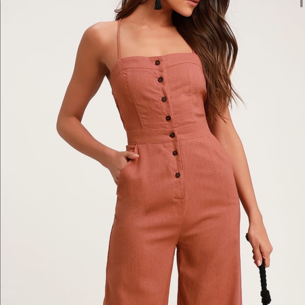 Lulus Beach Day Rusty Rose Backless Jumpsuit